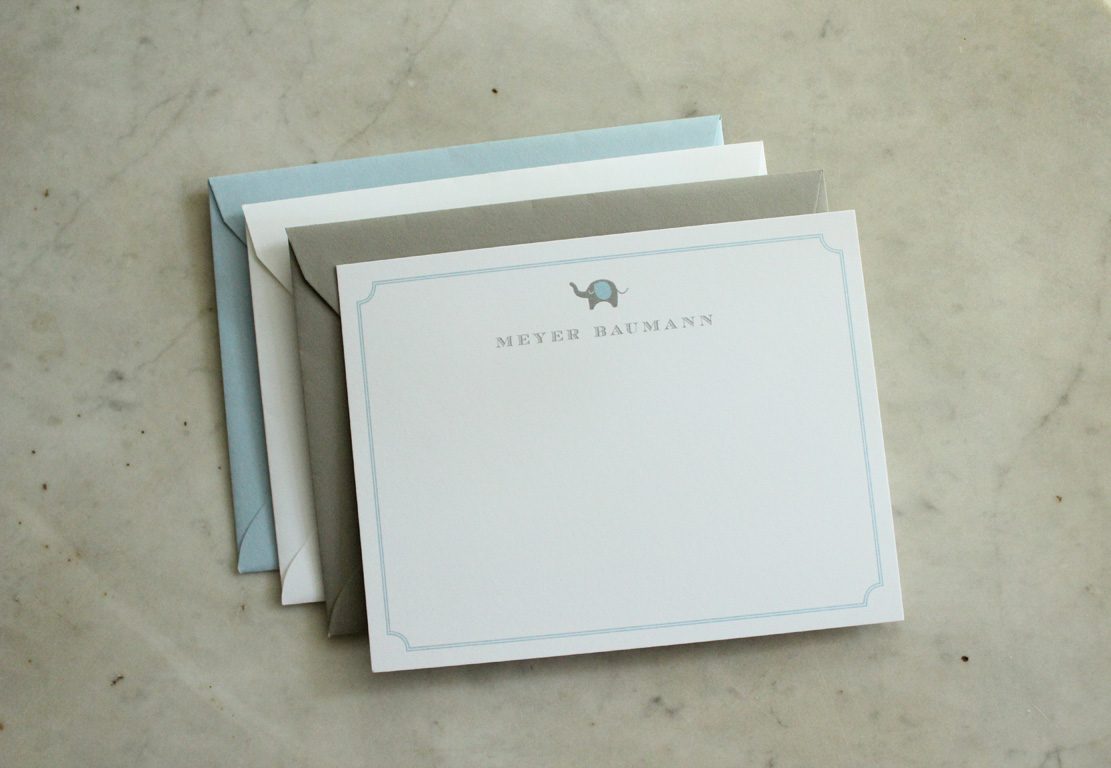 elephant blue pastel grey little boy notecard stationery