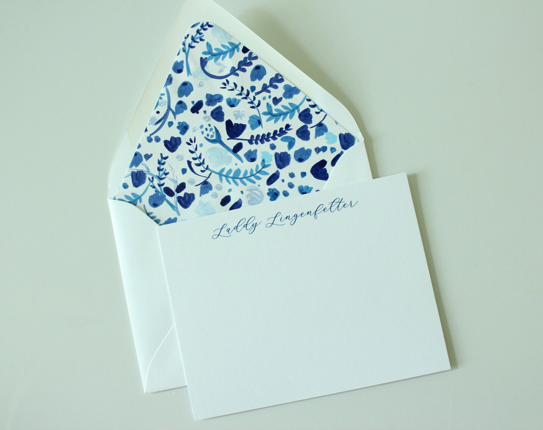 Personalized Notecards - blue watercolor floral %