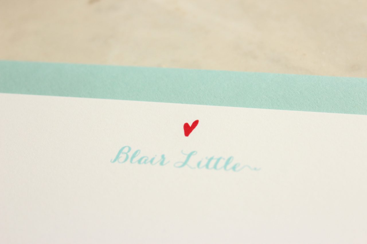 Red Heart Note Card Personalized Notecards - aqua + red heart