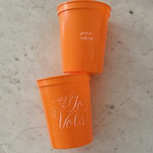 GO VOLS Plastic Cups, orange and white (U. of Tennessee)